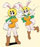 2026 anthro big_breasts biped blonde_hair boots breasts brown_eyes capelet carrot_(one_piece) clothing curvy_figure eyelashes female fluffy fluffy_tail footwear fur hair hi_res hourglass_figure huge_breasts jellotsok long_ears multiple_images navel_outline one_piece orange_clothing shoes sketch sketch_background skimpy_dress small_waist smile smiling_at_viewer solo tail white_body white_fur wide_hips