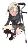  amiami amputee bikko blue_eyes boots cigarette crutch jacket looking_at_viewer multicolored_hair original parted_lips scar scarf sitting skirt 