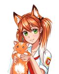  1girl animal_ears cat green_eyes marina orange_hair orikanekoi pioneer 