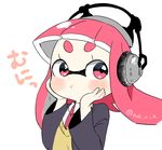  amamiya_yuumu bad_id bad_pixiv_id blush eyebrows headphones inkling necktie pink_eyes pink_hair pout solo splatoon_(series) splatoon_1 tentacle_hair 