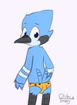  2013 avian bird blue_jay blush bulge butt cartoon_network clothing corvid male mordecai_(regular_show) regular_show speedo sunnynoga swimsuit 