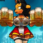  alcohol beer beverage big_breasts black_fur breasts canine dog female fur mammal marthedog open_mouth orange_fur solo 