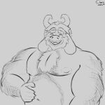  2026 absurd_res anthro arm_hair asgore_dreemurr beard belly belly_hair big_muscles big_nipples big_pecs body_hair boss_monster_(undertale) bovid caprine chest_hair elchar_art facial_hair fur hairy hi_res horn male mammal muscular muscular_arms navel nipples nude nude_anthro nude_male paw_on_belly pecs signature simple_background slightly_chubby slightly_chubby_anthro slightly_chubby_male smile solo undertale_(series) unfinished 