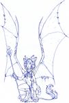  3_toes anthro breasts dragon female furgonomics furry-specific_piercing hair holding_object kitty_silence membranous_wings midriff navel piercing solo staff toes traditional_media_(artwork) wing_piercing wings 