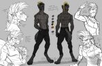 2023 4_toes 5_fingers angry anthro athletic athletic_anthro athletic_male barefoot black_hair black_nose blonde_highlights bottomwear butt chin_piercing cigarette cigarette_in_mouth clenched_teeth clothed clothing collar ear_piercing ear_ring english_text feet fingers front_view fur gesture grey_body grey_fur hair hand_gesture hi_res highlights_(coloring) hindpaw humanoid_hands hyena male mammal markings middle_finger model_sheet mohawk myfurrymind navel nipples object_in_mouth pants paws piercing rear_view ring_piercing scar scars_all_over shirt solo spiked_collar spikes spots spotted_body spotted_fur spotted_hyena standing tail tank_top teeth text toes topless topless_anthro topless_male topwear watermark zeke_(myfurrymind)