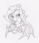  bat_pony bat_wings clothing dfectivedvice equine eyelashes fangs female feral flutterbat_(mlp) fluttershy_(mlp) friendship_is_magic hair hooves hybrid legwear long_hair mammal membranous_wings monochrome my_little_pony simple_background sketch socks solo traditional_media_(artwork) white_background wings 
