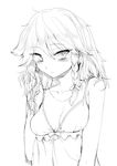  braid breasts cleavage geppewi greyscale hand_in_hair image_sample izayoi_sakuya jewelry messy_hair monochrome necklace solo touhou twin_braids twitter_sample underwear underwear_only 