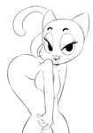  2016 anthro areola bedroom_eyes bent_over big_breasts breasts butt cartoon_network cat feline female fur half-closed_eyes hearlesssoul looking_at_viewer mammal mature_female mother nicole_watterson nipples nude parent raised_tail seductive simple_background smile solo the_amazing_world_of_gumball 