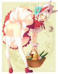  animal_ears apple ass basket bent_over blush bonnet bottle bunny_ears cheese choker dress flower food fruit hira_taira holding holding_basket jar little_red_riding_hood little_red_riding_hood_(grimm) long_hair looking_at_viewer open_mouth original panties pear red_dress solo thighhighs underwear white_hair white_legwear white_panties wine_bottle wrist_cuffs yellow_eyes 