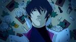  1boy bishop_(chess) card chess_piece commentary drawfee english_commentary flower hourglass kaiba_seto karina_farek king_(chess) knight_(chess) kon_satoshi_(director) leaf lips male_focus pawn_(chess) rook_(chess) sand solo upper_body yu-gi-oh! yu-gi-oh!_duel_monsters 