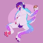  abdominal_bulge athletic burger cute eating food happy hyena junga male mammal muscular paws simple_background slightly_chubby tongue 