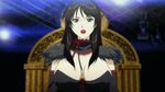  1girl animated animated_gif black_eyes black_hair bouncing_breasts breasts cleavage dance_in_the_vampire_bund detached_sleeves female gothic indoors jiggle large_breasts lipstick long_hair makeup red_lips solo veratos 