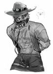  1boy body_hair collar ha leash male_focus mccree_(overwatch) monochrome msucle overwatch restrained solo 