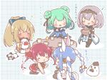  5girls :d =_= ^^^ ^_^ animal_ear_fluff animal_ears bare_shoulders black_gloves black_pantyhose black_thighhighs blank_eyes blue_dress blue_hair blue_sleeves blush blush_stickers bow braid breasts brown_hair carrot_hair_ornament chibi cleavage closed_eyes cropped_jacket cup detached_sleeves double_bun dress eighth_note food-themed_hair_ornament fur-trimmed_gloves fur_trim gloves green_hair grey_hair hair_bow hair_bun hair_ornament headpiece heart highres holding hololive houshou_marine houshou_marine_(1st_costume) jacket juliet_sleeves large_breasts long_sleeves mitarashi_neko mug multicolored_hair multiple_girls musical_note notice_lines o3o pantyhose pleated_dress pleated_skirt ponytail puffy_short_sleeves puffy_sleeves rabbit_ears red_hair red_jacket red_skirt shiranui_flare shiranui_flare_(old_design) shirogane_noel shirogane_noel_(1st_costume) short_sleeves skirt sleeveless sleeveless_jacket smile streaked_hair table thighhighs translation_request twin_braids twintails two-tone_hair uruha_rushia uruha_rushia_(1st_costume) usada_pekora usada_pekora_(1st_costume) virtual_youtuber white_bow white_dress white_gloves white_hair white_sleeves |_| 