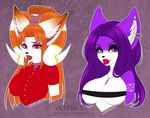  anthro big_breasts breasts canine clothed clothing duo ear_piercing feline female fox horn jewelry lipstick mammal necklace nipple_tape pasties piercing smile tape xxmteexx 