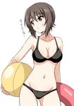  ass_visible_through_thighs ball beachball bikini black_bikini breasts brown_eyes brown_hair cleavage contrapposto cowboy_shot girls_und_panzer innertube medium_breasts navel nishizumi_maho rozen5 short_hair simple_background solo standing sweatdrop swimsuit translated white_background 