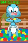  4_fingers anthro blue_fur blush cartoon_network cat clothing diaper feline female fillyscoots42 fur looking_down mammal mature_female mother navel nicole_watterson parent pink_nose solo teeth the_amazing_world_of_gumball 