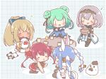  5girls :d =_= ^^^ ^_^ animal_ear_fluff animal_ears bare_shoulders black_gloves black_pantyhose black_thighhighs blank_eyes blue_dress blue_hair blue_sleeves blush blush_stickers bow braid breasts brown_hair carrot_hair_ornament chibi cleavage closed_eyes commentary_request cropped_jacket cup detached_sleeves double_bun dress eighth_note food-themed_hair_ornament fur-trimmed_gloves fur_trim gloves green_hair grey_hair hair_bow hair_bun hair_ornament headpiece heart highres holding hololive houshou_marine houshou_marine_(1st_costume) jacket juliet_sleeves large_breasts long_sleeves mitarashi_neko mug multicolored_hair multiple_girls musical_note notice_lines o3o pantyhose pleated_dress pleated_skirt ponytail puffy_short_sleeves puffy_sleeves rabbit_ears red_hair red_jacket red_skirt shiranui_flare shiranui_flare_(old_design) shirogane_noel shirogane_noel_(1st_costume) short_sleeves skirt sleeveless sleeveless_jacket smile streaked_hair table thighhighs twin_braids twintails two-tone_hair uruha_rushia uruha_rushia_(1st_costume) usada_pekora usada_pekora_(1st_costume) virtual_youtuber white_bow white_dress white_gloves white_hair white_sleeves |_| 