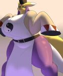  anthro bandai_namco belt big_breasts black_sclera breasts clothing digimon digimon_(species) eboshi facial_markings female fur green_eyes head_markings hi_res markings onmyouji robe simple_background slightly_chubby solo somniumfox taomon thick_thighs venus_figure yellow_body yellow_fur 