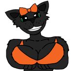  anthro bow breasts cat cleavage clothed clothing drawing feline holding_(disambiguation) horny mammal smile torintheboober 