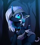  blue_eyes blue_fur eyelashes feathered_wings feathers feral fluffy forest friendship_is_magic fur grey_fur group hair horn magnaluna mammal my_little_pony night outside princess_luna_(mlp) sitting smile tree white_hair wings 