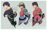  3boys absolute_batman absolute_dc back_spikes bat_mask batman_(absolute_dc) batman_symbol belt bodysuit bruce_wayne dc_comics dick_grayson_(absolute_dc) grey_bodysuit highres jason_todd_(absolute_dc) male_focus melatikana multicolored_suit multiple_boys superhero_costume utility_belt 