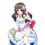  black_hair blush bouquet bow breasts character_request cleavage dress flower hair_bow holding jewelry kusaka_souji large_breasts long_hair looking_at_viewer necklace octopus official_art side_slit solo thighhighs transparent_background uchi_no_hime-sama_ga_ichiban_kawaii white_legwear 