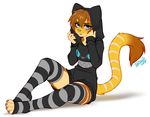  anthro clothed clothing feline female hoodie legwear looking_at_viewer mammal open_mouth pollo-chan sitting solo striped_legwear stripes 