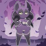 2016 anthro bat bottomless clothed clothing fan_character female fur gloves halloween holidays itsunknownanon legwear looking_at_viewer mammal purple_fur pussy solo thigh_highs wings 