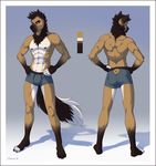  2016 4_toes 5_fingers aaron_dewit abs anthro back_muscles black_nose border boxers_(clothing) brown_eyes brown_fur brown_hair brown_nipples brown_tail bulge canine claws clothed clothing color_swatch countershading digital_media_(artwork) dog feralise fur german_shepherd hair hands_on_hips hi_res hybrid looking_at_viewer male mammal model_sheet multicolored_fur multiple_angles muscular muscular_male nipples pecs plantigrade serious signature simple_background skunk solo standing toe_claws toes topless two_tone_tail underwear white_border white_countershading white_fur white_tail 