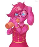  anthro blue&#039;s_clues blue_eyes canine clothing cum cum_on_face faceless_male female fur magenta_(character) male male/female mammal oral penis pink_fur simple_background solo unknown_artist white_background 