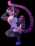  2016 anthro armpits balls black_background black_fur black_nose blue_eyes blue_pawpads blue_penis claws digital_media_(artwork) erection feline fur hair hindpaw humanoid_penis long_tail looking_at_viewer male mammal mestiso_(character) multicolored_fur nude open_mouth pawpads paws penis purple_fur purple_tongue roanoak simple_background smile solo striped_fur stripes teeth tiger toe_claws toes tongue white_fur 