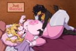 absurd_res anthro anthro_on_anthro anthro_penetrated anthro_penetrating anthro_penetrating_anthro areola big_breasts blep blonde_hair bovid bovine bow_tie bow_tie_only breasts brown_body brown_fur canid canine canis cattle clothing curved_horn dobermann domestic_dog dreadlocks female female_penetrated footwear from_front_position fur hair half-closed_eyes hi_res hooves horn huge_breasts looking_pleasured lying male male/female male_penetrating male_penetrating_female mammal missionary_position mostly_nude multicolored_body multicolored_fur narrowed_eyes naughtyjester nipples on_back open_mouth open_smile penetration penile penile_penetration penis_in_vagina pink_areola pink_body pink_fur pink_nipples pinscher sex smile socks thick_thighs toeless_footwear toeless_legwear toeless_socks toeless_stockings tongue tongue_out two_tone_body two_tone_fur vaginal vaginal_penetration wide_hips