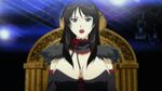  1girl animated animated_gif black_eyes black_hair bounce bouncing_breasts breasts cleavage dance_in_the_vampire_bund detached_sleeves female gothic indoors jiggle large_breasts lipstick long_hair makeup red_lips solo veratos 