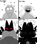 animal_ears anthro areola belly big_breasts black_areola black_belly black_body black_breasts black_ears black_fur black_nipples black_tail black_tongue black_wings blush blush_lines bodily_fluids breasts cat_tail clitoral_hood clothed clothing dialogue dripping duo felid feline female fur genital_fluids genitals happy heart_reaction hi_res leg_grab long_tongue looking_at_another looking_at_viewer looking_down lying male mammal membrane_(anatomy) membranous_wings navel nipples nude on_back onomatopoeia penetration penis red_eyes saliva saliva_drip saliva_on_tongue saliva_string size_difference snazzle_snapp sound_effects spread_legs spreading standing steamy_breath sweat sweaty_face tail text tongue vaginal vaginal_fluids vaginal_fluids_on_penis vaginal_penetration wings