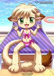  2016 absurd_res annie_(little_tails) bbmbbf bikini blush bra breasts camel_toe cat clothing deckchair feline female floating_ring hi_res inviting little_tails looking_at_viewer mammal palcomix panties patreon pussy ribbons small_breasts solo swimming_pool swimsuit underwear wet 