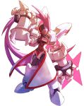  1boy android armor black_armor bracelet claws coattails commentary energy_sword floating_arms full_body hand_on_handle huge_weapon jewelry long_hair mecha mecha_focus mega_man_(series) mega_man_zero_(series) mega_man_zero_3 nakayama_tooru official_art omega_(first_form)_(mega_man) omega_(mega_man) plume purple_hair robot simple_background solo spiked_bracelet spikes standing sword sword_on_back tailcoat two-tone_armor very_long_hair weapon weapon_on_back white_armor white_background 