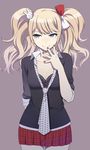  blonde_hair blue_eyes breasts cleavage cosplay danganronpa danganronpa_1 enoshima_junko enoshima_junko_(cosplay) freckles ikusaba_mukuro light_smile long_hair mattaku_mousuke nail_polish necktie skirt small_breasts solo spoilers thighs twintails 