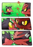  disguised_zoroark gen_7_pokemon highres licking litten no_humans open_mouth pokemon pokemon_(creature) suan_ringo torracat zoroark 