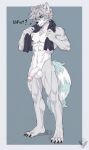  abs akaro_(lukiro) anthro balls canid canine canis dialogue english_text erection facial_piercing foreskin fur genitals grey_body grey_fur grey_hair hair half-closed_eyes hi_res humanoid_genitalia humanoid_penis hybrid lip_piercing lukiro male mammal markings multicolored_body multicolored_fur muscle_tone muscular muscular_anthro muscular_male narrowed_eyes nude pecs penis piercing procyonid raccoon snakebite_piercing solo striped_markings striped_tail stripes stud_piercing tail tail_markings text towel towel_around_neck two_tone_body two_tone_fur vein veiny_penis white_body white_fur wolf 