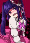  bad_id bad_pixiv_id blush bow furudo_erika hair_ornament pink_bow purple_eyes purple_hair solo twintails umineko_no_naku_koro_ni yomimatigai 