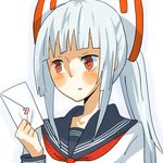  bad_id bad_pixiv_id blush fujiwara_no_mokou hair_ribbon letter orange_(bibiko) red_eyes ribbon school_uniform silver_hair solo touhou 