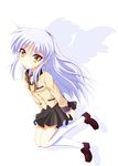  angel_beats! blazer blue_hair jacket jumping kaleido_yuki long_hair school_uniform shadow solo tenshi_(angel_beats!) wings yellow_eyes 