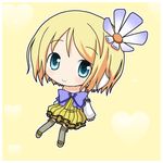  alternate_costume aqua_eyes blonde_hair blush bow cheerful_candy_(module) chibi colorful_x_melody_(vocaloid) detached_sleeves dress flower kagamine_rin minami_(colorful_palette) project_diva_(series) project_diva_2nd skirt smile solo strapless strapless_dress thighhighs vocaloid zettai_ryouiki 