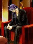 chair dancing_love_(vocaloid) formal kamui_gakupo long_hair male_focus ponytail purple_hair sitting solo suit toyu vocaloid 