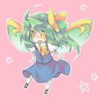  blouse blush bow daiyousei green_hair hair_bow hitsubaru open_mouth short_hair side_ponytail skirt solo touhou vest wings yellow_eyes 