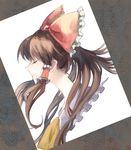  ascot bow brown_hair closed_eyes face hair_bow hakurei_reimu long_hair neck solo touhou tsuneaki_(dosnan) 