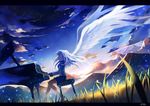  angel_beats! closed_eyes field grass instrument ldld2 mountain piano profile school_uniform silver_hair skirt sky solo tenshi_(angel_beats!) wings 