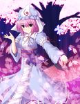  bug butterfly cross_(crossryou) fan hat highres insect petals pink_eyes pink_hair saigyouji_yuyuko short_hair solo touhou 