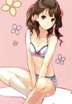  absurdres bra breasts brown_eyes brown_hair cleavage drill_hair flower hair_flower hair_ornament highres kishida_mel legs lingerie long_hair navel original panties polka_dot polka_dot_bra polka_dot_panties sitting small_breasts smile socks solo twintails underwear underwear_only 